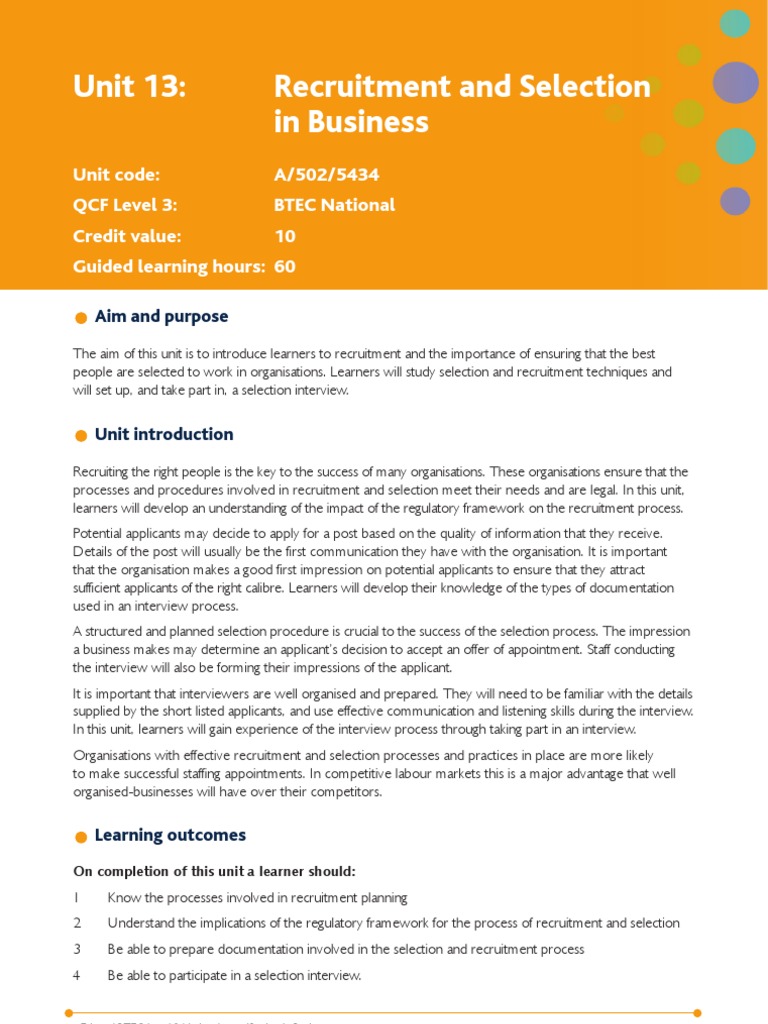 unit 13 recruitment and selection p4 unit 13 d1